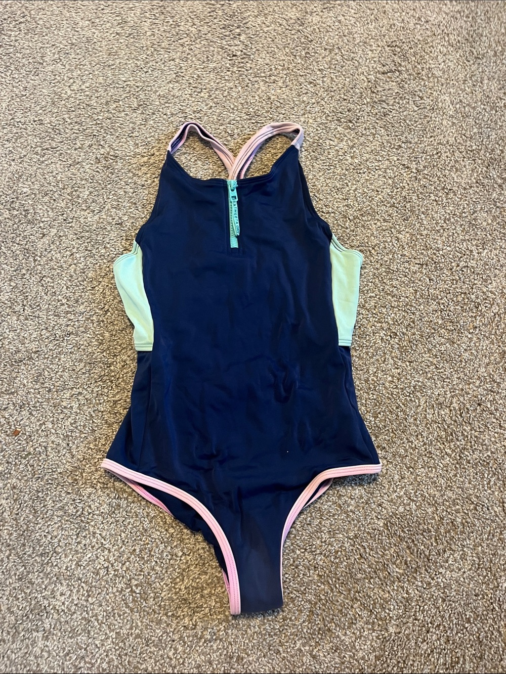 Kids Navy One-Piece Swimsuit with Mint and Pink Trim